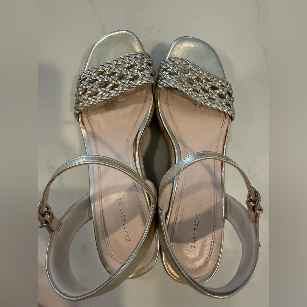 ZARA Braided Metallic Slingback Sandals.